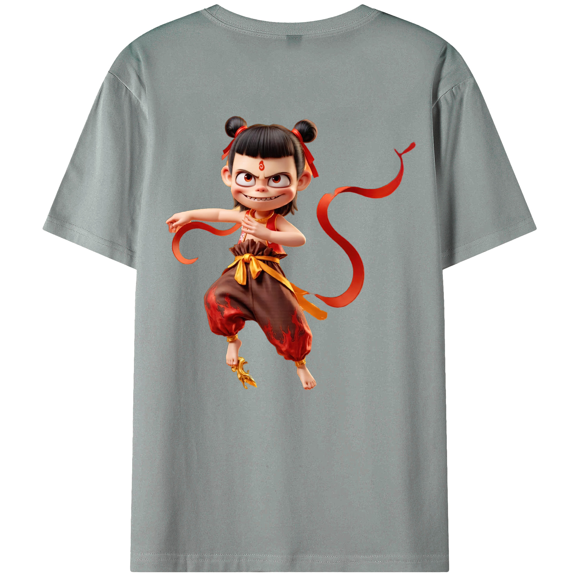 （画像用） Ne Zha 2 ナタ 魔童の大暴れ 綿100％ メンズ半袖Tシャツ（バックプリント） 通気性